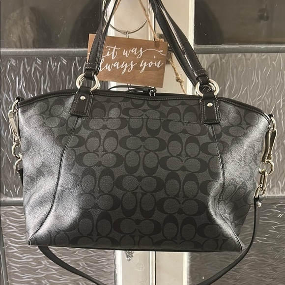 Coach Black Monogram Tote with Leather Handles - Picture 4 of 15